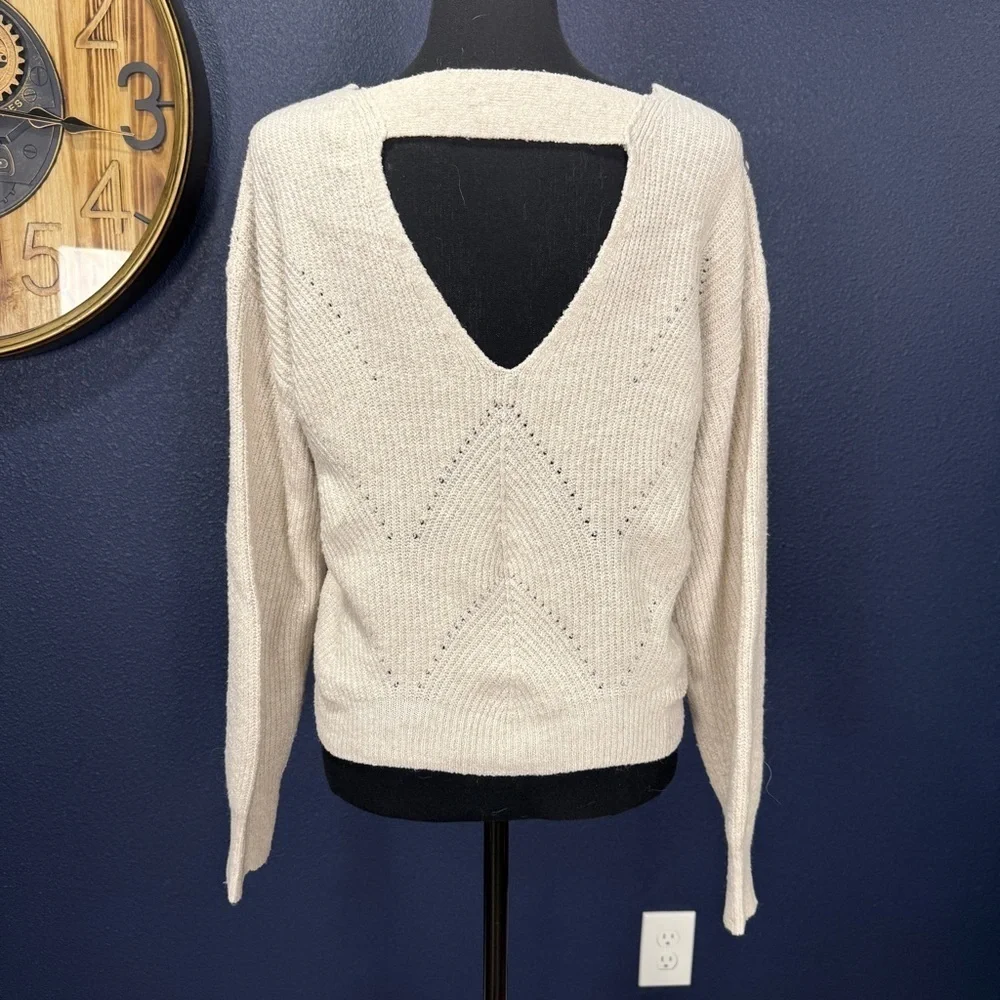 Pink Rose Cream V-Neck Sweater, Size XS